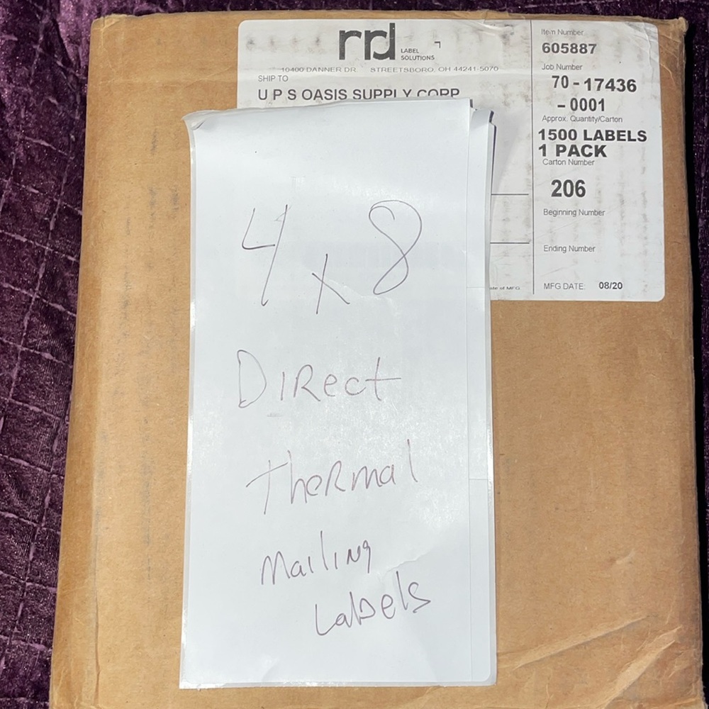 New box of 4 x 8 direct thermal peel and stick mailing labels approx 1300